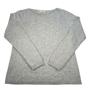 Benedetta B. Merino Wool Cashmere Blend Gray White Polka Dot Sweater XL